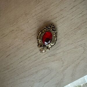 Vintage Gold Brooch with Red Gem